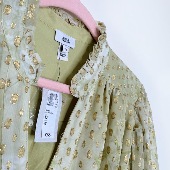 SOLD -  nwt river island green metallic garden party dress - size 12 - Picture 2 of 6